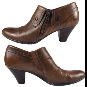 Born Brown Leather Heeled Short Side Zip Elastic Gusset Ankle Boots Shoes Size 9